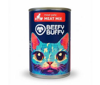 BEEFY BUFFY пастет за котки с три вида месо, 415 г